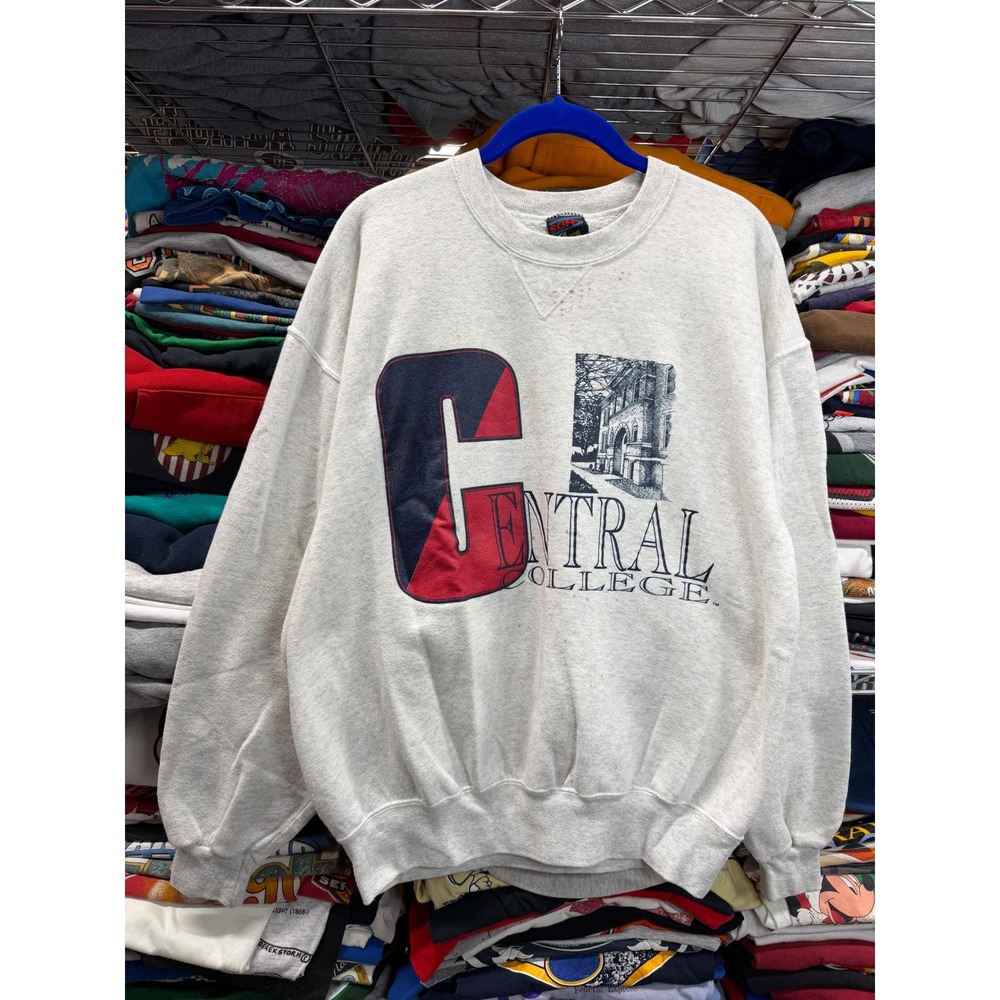 Vintage essential Central College Sweatshirt Mens Large Heather Grey 90s 23x26